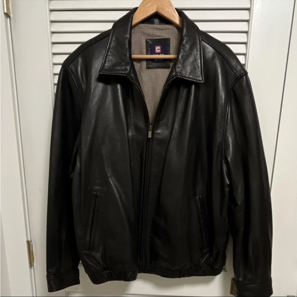 Classic Chaps Ralph Lauren Black Leather Bomber Jacket - Men's Zip Front Coat